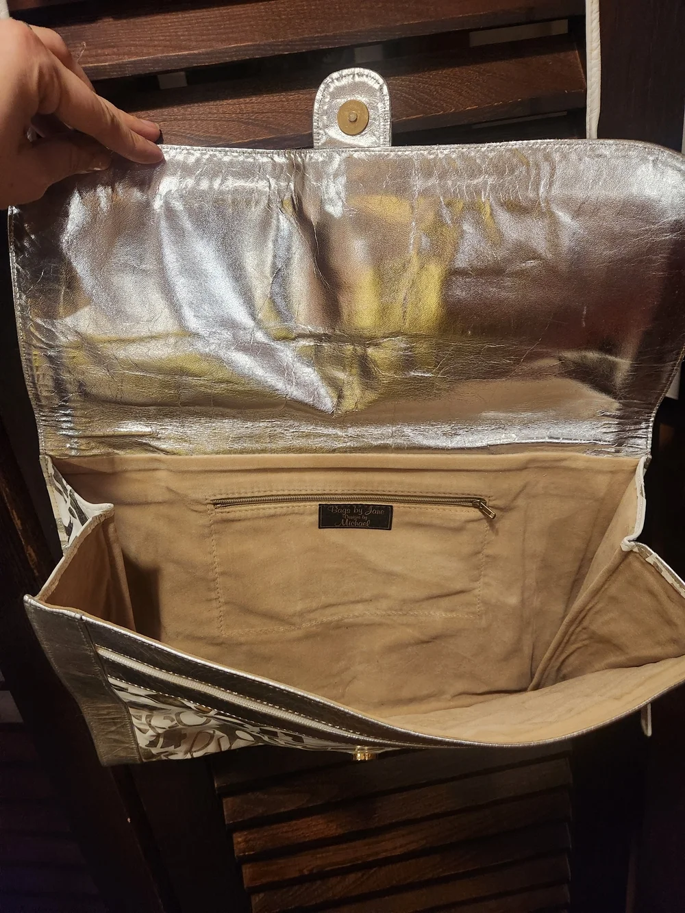 White and Silver Oversized Patterned Clutch